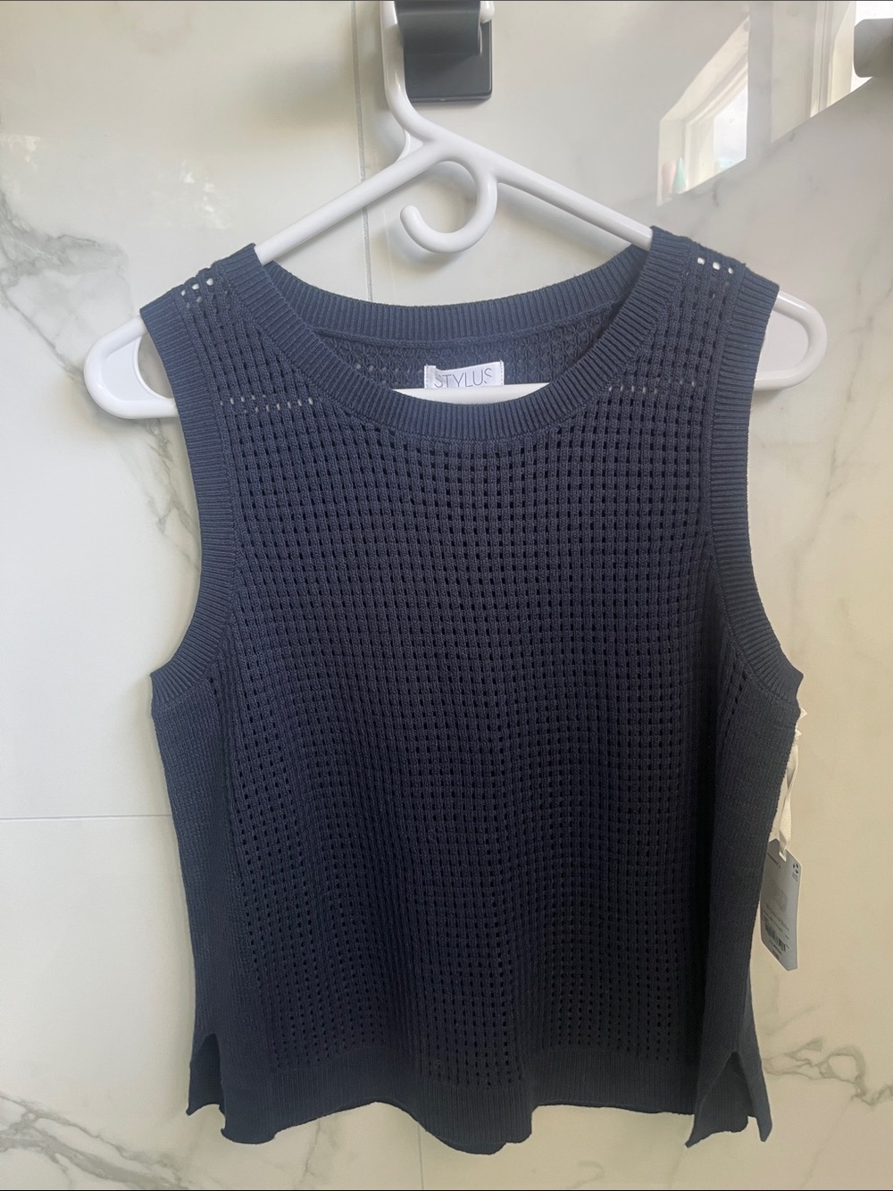 STYLUS Navy Blue Open-Weave Knit Vest